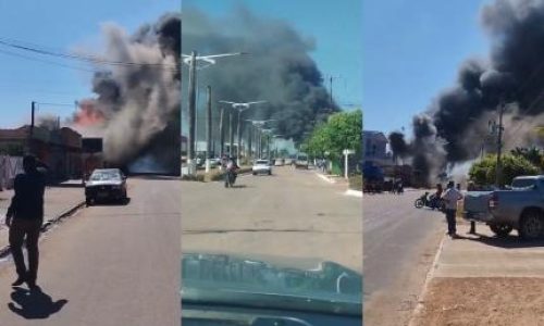 Incêndio de grandes proporções atinge supermercado em Nova Monte Verde no dia do aniversário da cidade