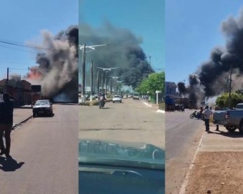 Incêndio de grandes proporções atinge supermercado em Nova Monte Verde no dia do aniversário da cidade