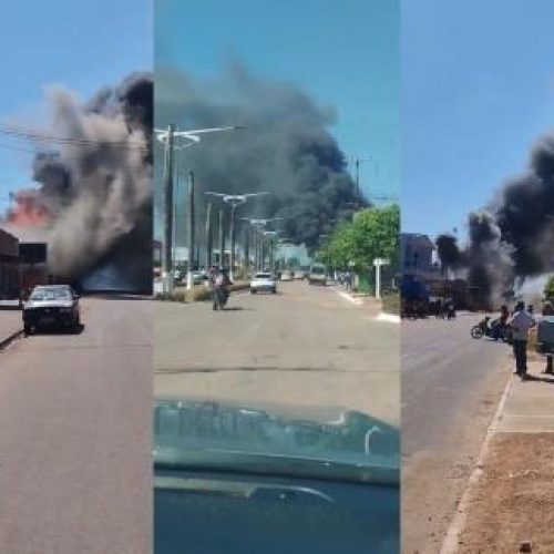 Incêndio de grandes proporções atinge supermercado em Nova Monte Verde no dia do aniversário da cidade