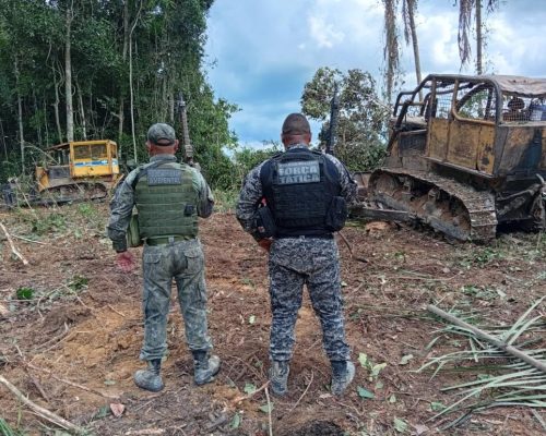 Polícia Militar apreende máquinas utilizadas em extração ilegal de madeiras em zona rural