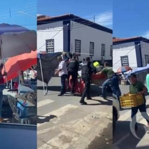 Fiscalização no Centro faz ambulantes correrem contra o tempo para salvar mercadorias em Cuiabá